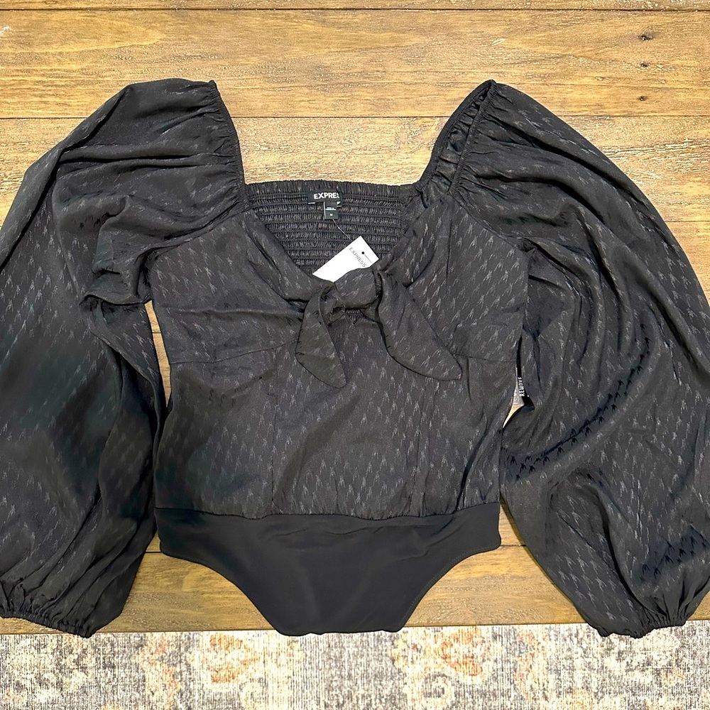 NWT Express Black Satin Bodysuit (Size Medium)